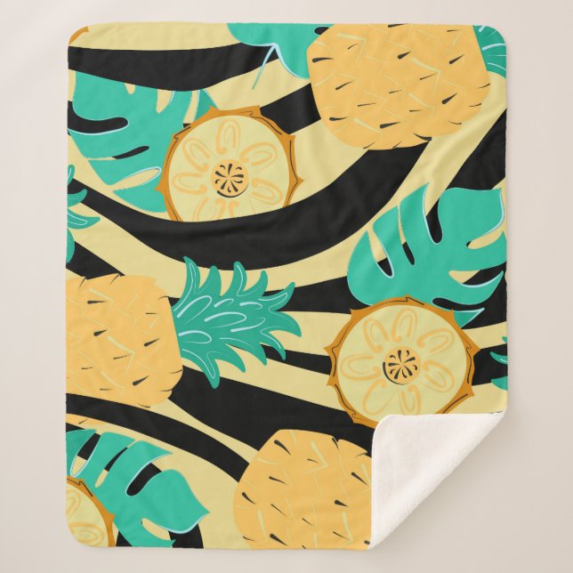 Zebra, Monstera, Ananas: Sommermuster. Sherpadecke (Vorderseite)
