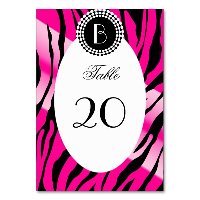Zebra-Muster bei Tieren und Monogramm Tischnummer (Vorderseite)