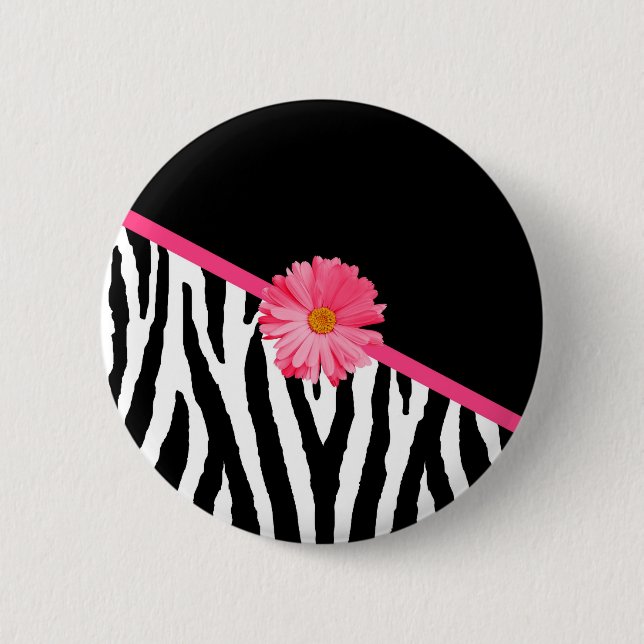 Zebra-Muster-Girly rosa Gänseblümchen Button (Vorderseite)