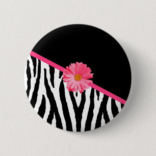 Zebra-Muster-Girly rosa Gänseblümchen Button