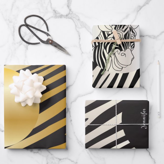 Zebra-Muster in Schwarz und Weiß Geschenkpapier Set (Vorderseite)