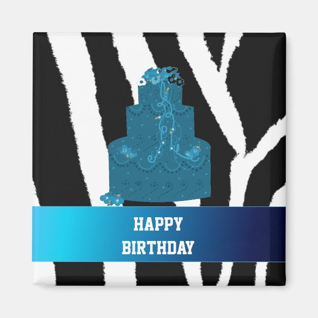Zebra Muster mit Geburtstagskuchen Magnet (Vorne)