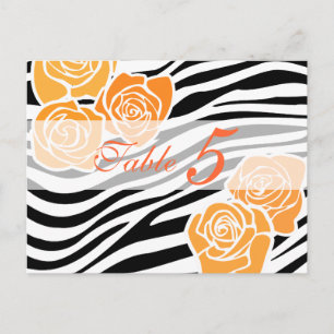 Zebra-Muster + orange Rose Tischnummer PostCard