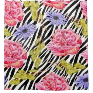 Zebra Muster Rosa Blume und Streifen Duschvorhang