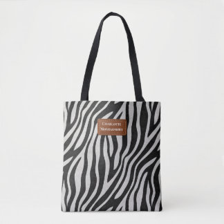 Zebra-Muster Schwarz Weiß Cognac Braun, Ihr Name Tasche