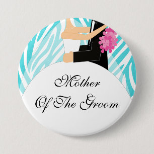 Zebra-Mutter des Bräutigam-Knopf-/Button-Türkise Button