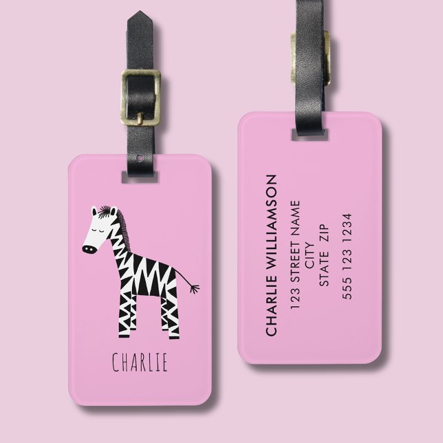 Zebra-niedliche Kinder Gepäckanhänger (Pink Zebra luggage tag)