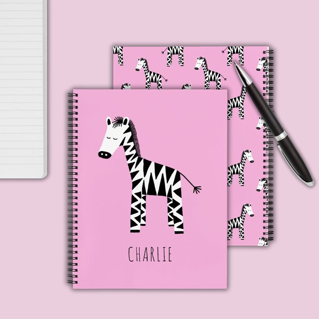 Zebra-niedliche Kinder Notizbuch (Pink Zebra personalized notebooks)