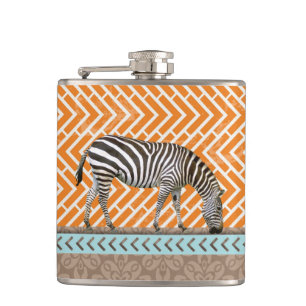 Zebra Orange Chevrons Tan Blue Hip Flask Flachmann