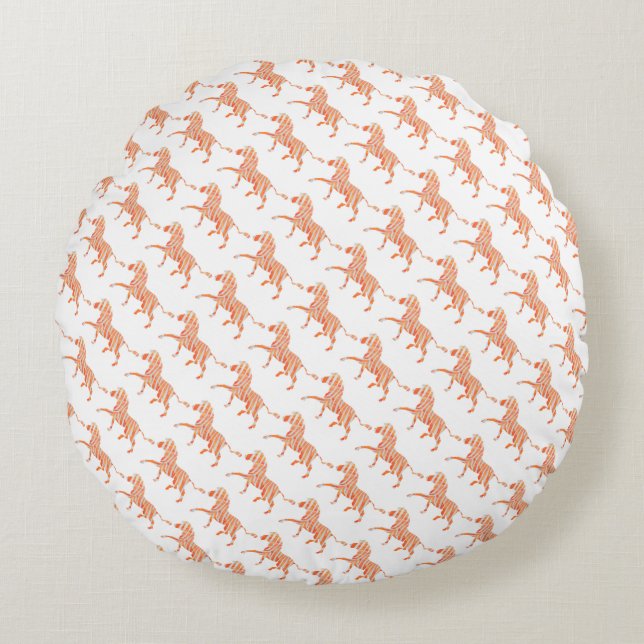 Zebra Orange und Weiße Silhouette Rundes Kissen (Vorderseite)