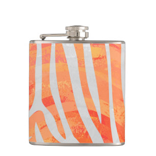 Zebra Orange und White Print Flachmann