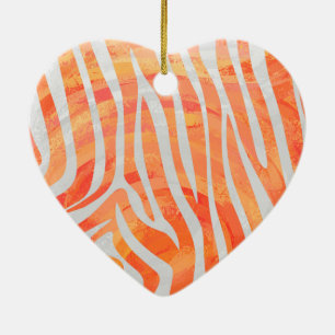 Zebra Orange und White Print Keramikornament