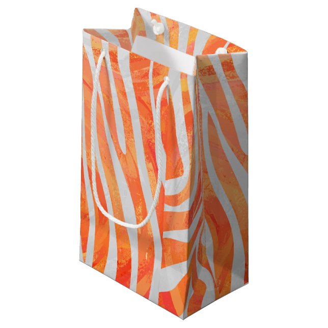 Zebra Orange und White Print Kleine Geschenktüte (Vorderseite Schrägansicht)