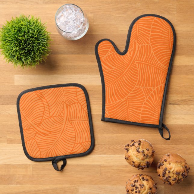 Zebra Palm Hawaiian Tropische Mandarine Ofenhandschuh & Topflappen-Set (Oben Unten)