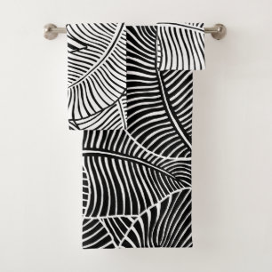 Zebra Palm Hawaiian Tropisches Schwarz und Weiß Badhandtuch Set