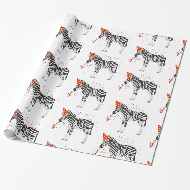 Zebra Partying - Tiere mit Party Geschenkpapier (Ungerollt)