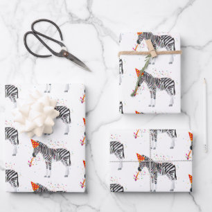Zebra Partying - Tiere mit Party Geschenkpapier Set
