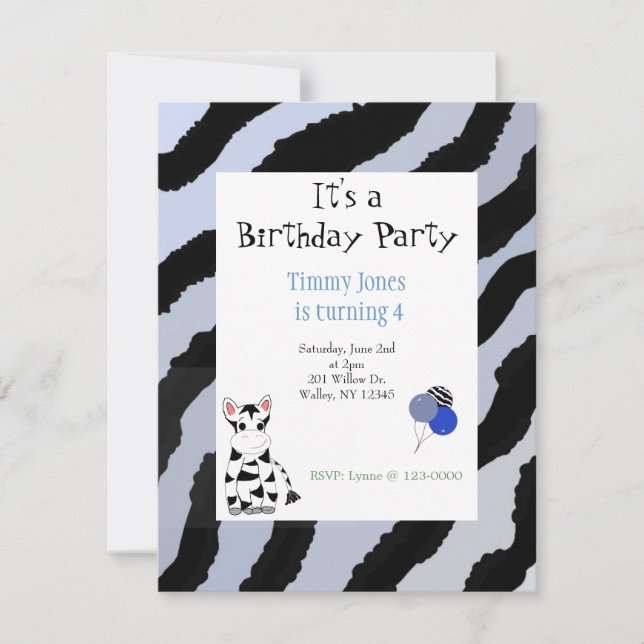 Zebra Pattern Einladung zum Geburtstag (Vorderseite)