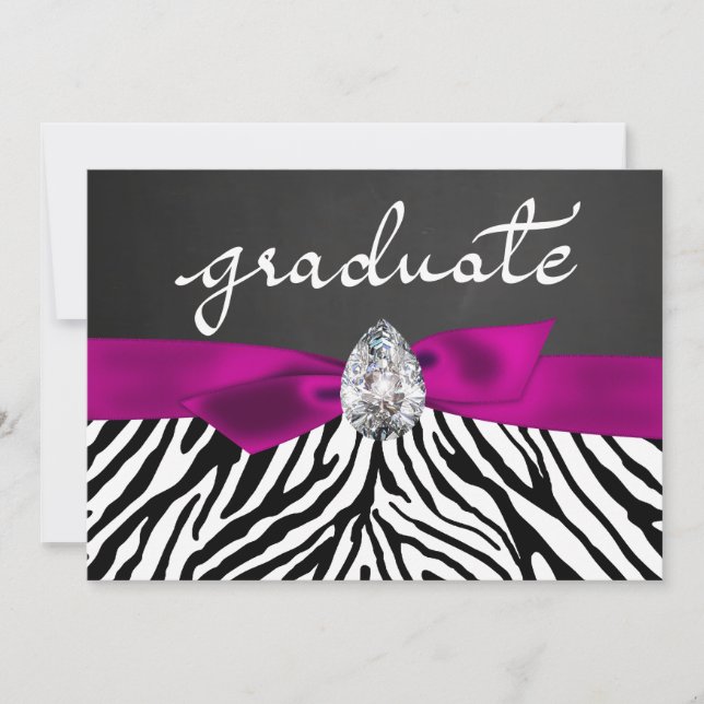 Zebra Pattern Rustic Chalkboard Graduate Script Einladung (Vorderseite)