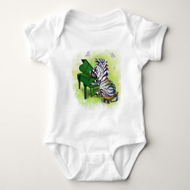 Zebra Piano Player Ihr Baby Bodysuit oder T - Shir Strampler (Vorderseite)