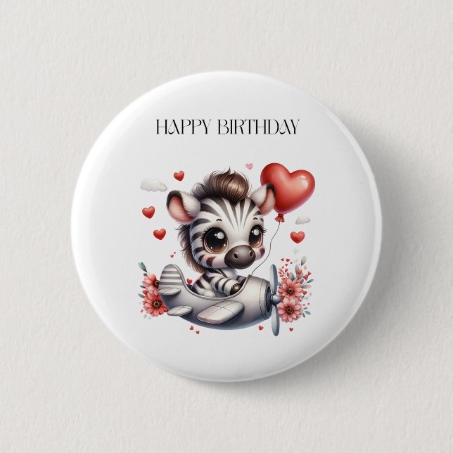 Zebra Pilot Geburtstag Button (Vorderseite)
