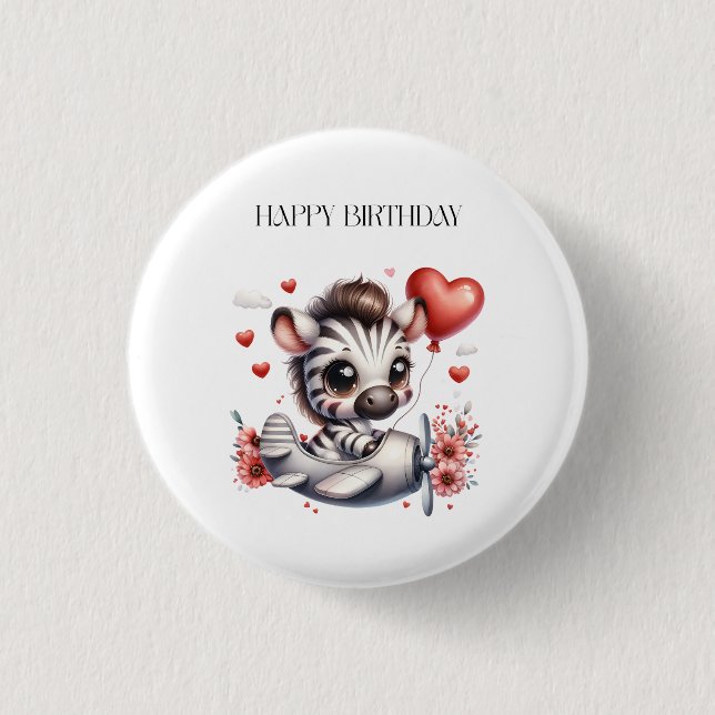 Zebra Pilot Geburtstag Button (Vorderseite)