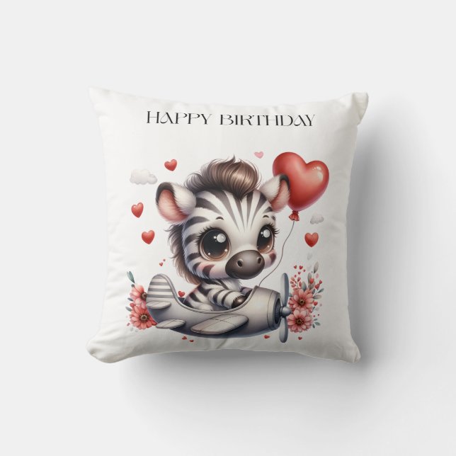 Zebra Pilot Geburtstag Kissen (Vorderseite)