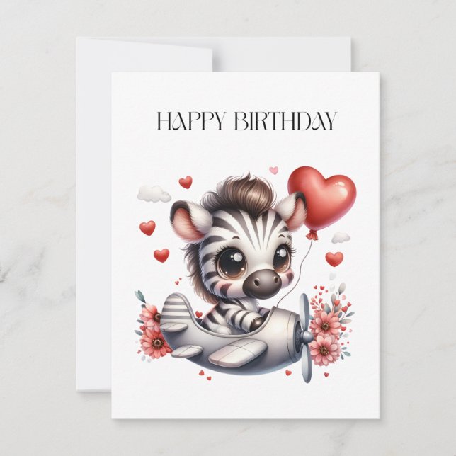 Zebra Pilot Geburtstag Mitteilungskarte (Vorderseite)