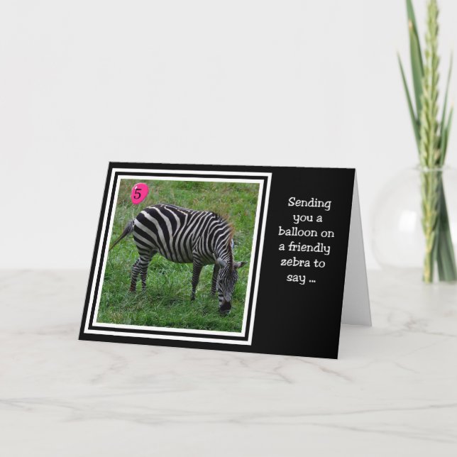 Zebra Pink 5. Geburtstag Karte (Vorderseite)