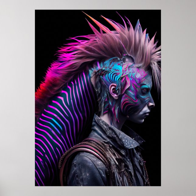 Zebra Pink Bird Mohawk - Weißer Regenbogen Poster (Vorne)