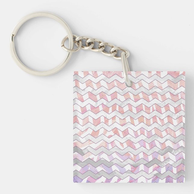 Zebra Pink und Weiß Zickzack Schlüsselanhänger (Vorderseite)