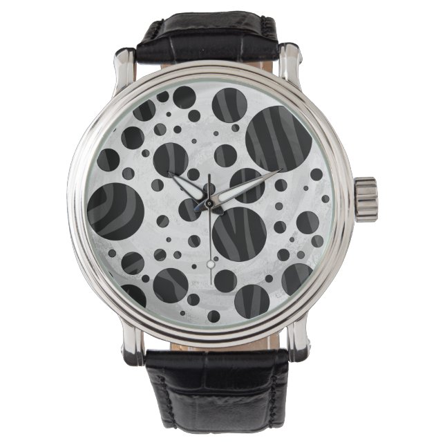 Zebra Polka Dot Black and Gray Print Armbanduhr (Vorderseite)