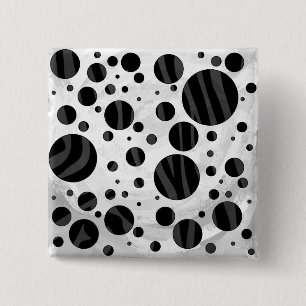 Zebra Polka Dot Black and Gray Print Button