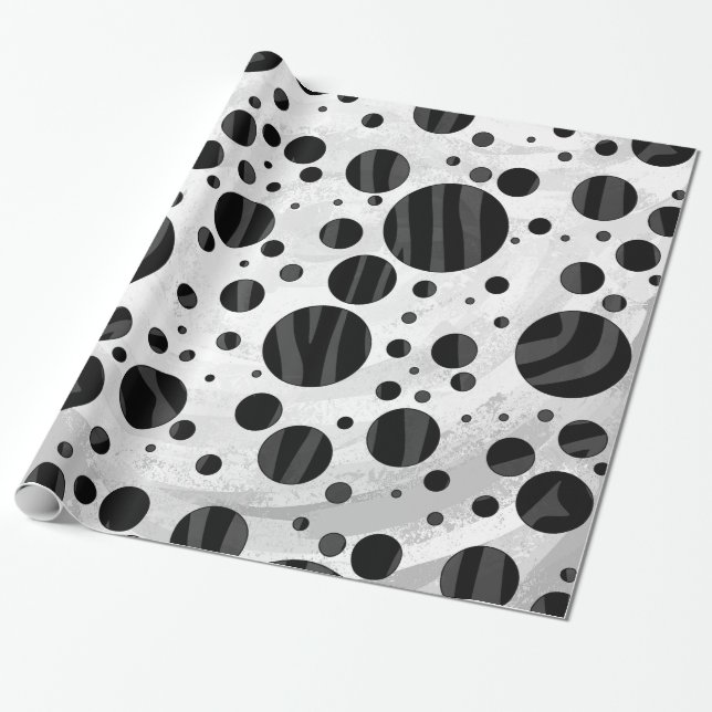 Zebra Polka Dot Black and Gray Print Geschenkpapier (Ungerollt)