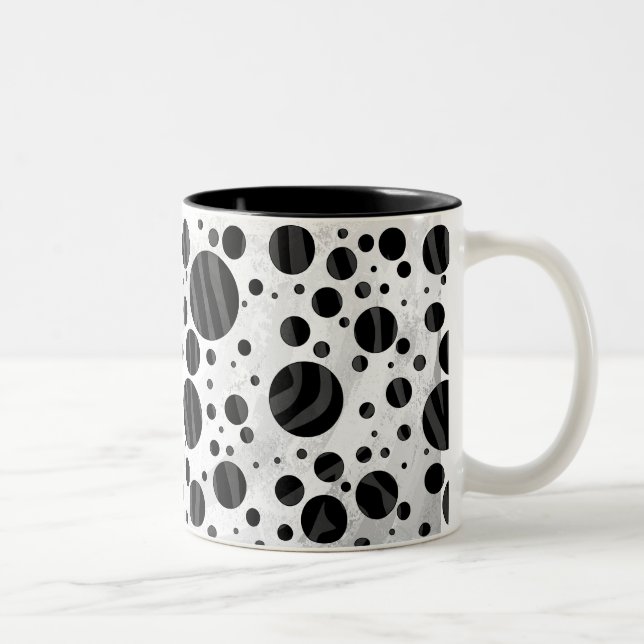 Zebra Polka Dot Black and Gray Print Zweifarbige Tasse (Rechts)
