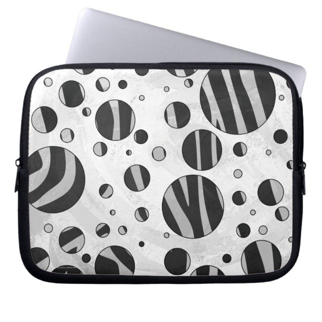 Zebra Polka Dot Black und Light Gray Laptopschutzhülle (Vorderseite)
