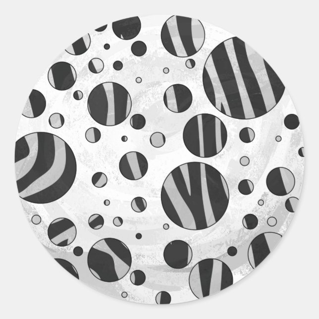 Zebra Polka Dot Black und Light Gray Runder Aufkleber (Vorderseite)