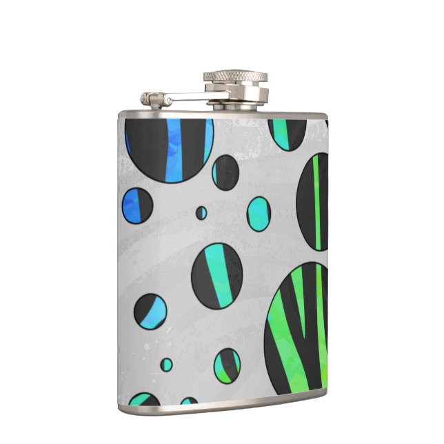 Zebra Polka Dot Black und Rainbow Print Flachmann (Rechts)