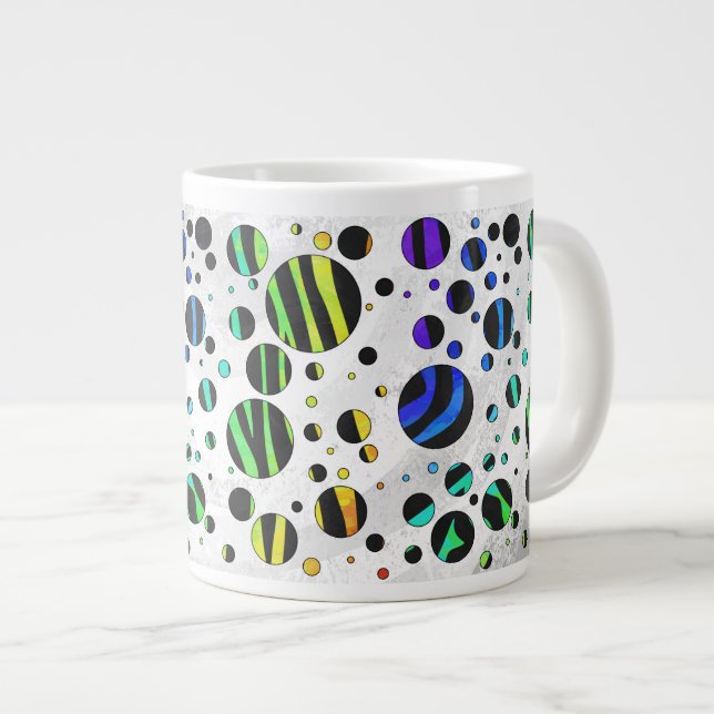 Zebra Polka Dot Black und Rainbow Print Jumbo-Tasse (Vorderseite Rechts)