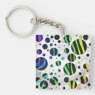 Zebra Polka Dot Black und Rainbow Print Schlüsselanhänger