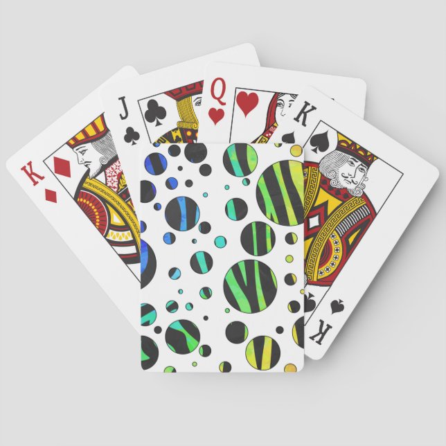 Zebra Polka Dot Black und Rainbow Print Spielkarten (Rückseite)