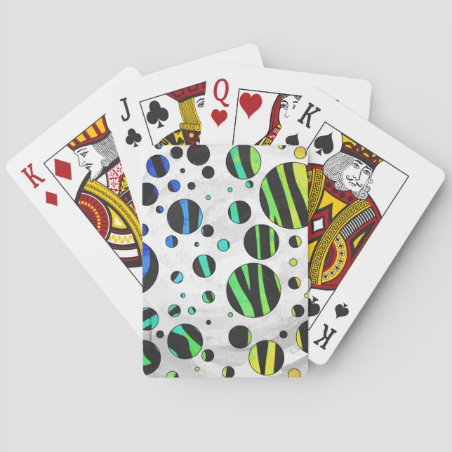 Zebra Polka Dot Black und Rainbow Print Spielkarten (Rückseite)