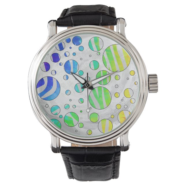 Zebra Polka Dot Rainbow und White Print Armbanduhr (Vorderseite)
