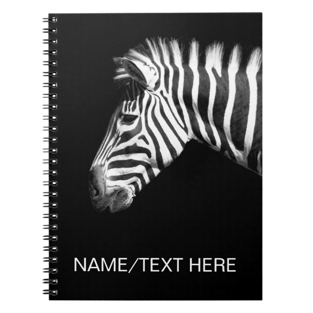 Zebra-Portrait auf Personalisiertem Schwarz Notizblock (Vorderseite)