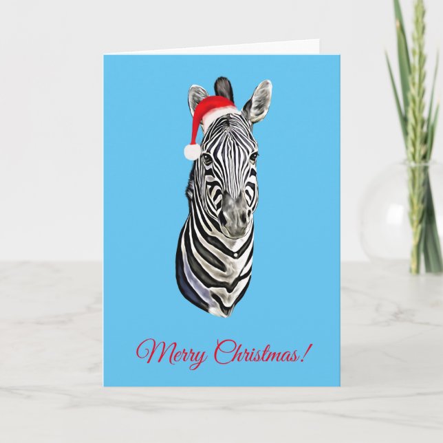Zebra Portrait Malerei Weihnachtsmann Karte (Vorderseite)