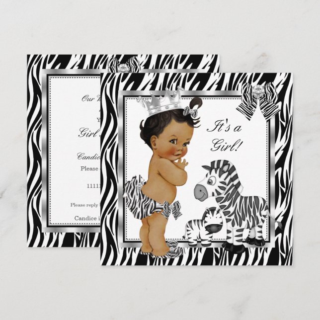 Zebra Princess Girl Baby Shower Ethnic Einladung (Vorne/Hinten)