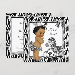 Zebra Princess Girl Baby Shower Ethnic Einladung