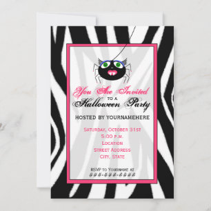 Zebra Print and Pink Girl Spil Halloween-Party Einladung