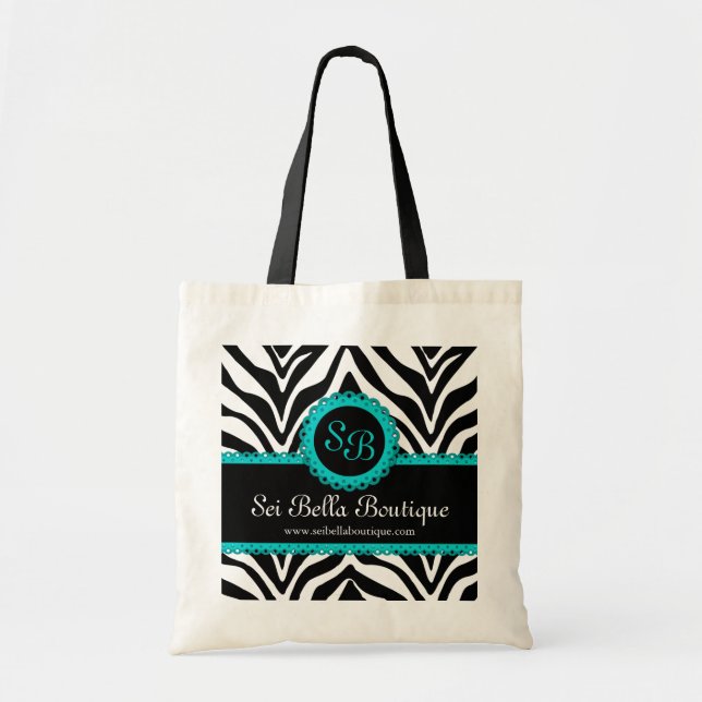 Zebra Print & Aqua Lace Monogram Tragetasche (Vorne)