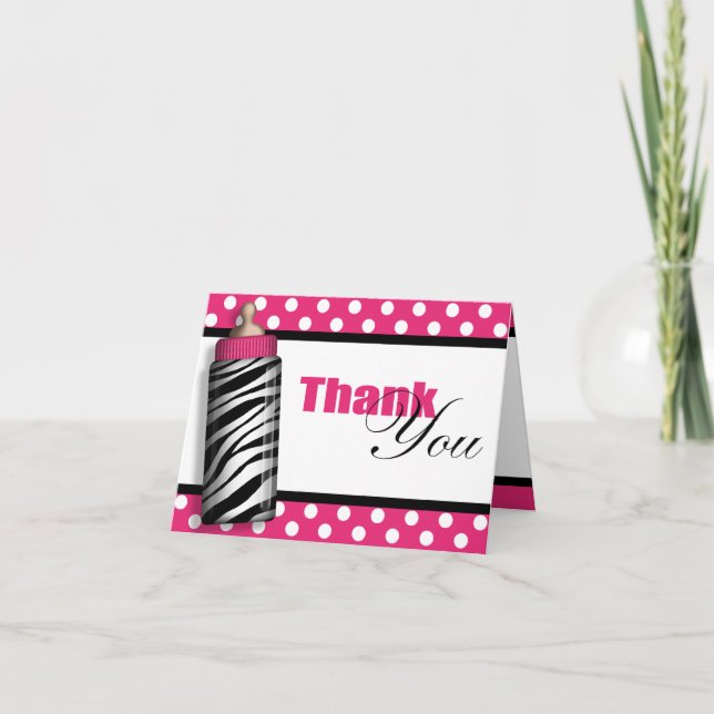 Zebra Print Baby Bottle Hot Pink Merci Cartes (Devant)